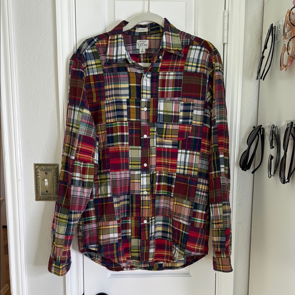 J.Crew Indian Madras Plaid Patchwork Button Down - image 1